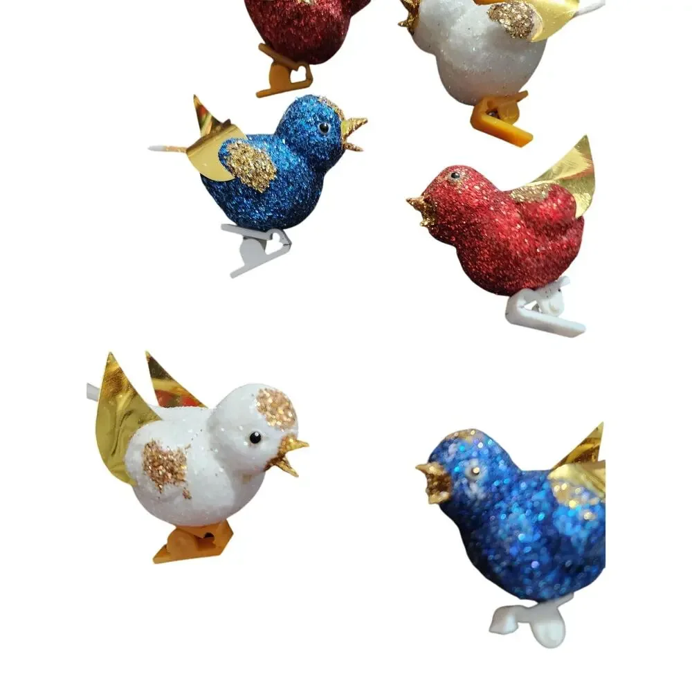 Vintage Glitter Bird Christmas Ornaments Plastic Clip Foil Wing Gold  Set of 9 - Picture 3 of 4